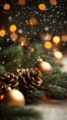 Elegant Holiday Still Life with Pine Cones and Golden Ornaments