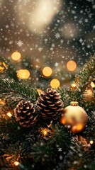 Festive Winter Wonderland: Christmas Ornaments and Pine Cones