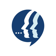 This design is an abstract logo that depicts several human heads inside a speech bubble with three speech dots for psychology and psychiatry clinic or mental health related logos
