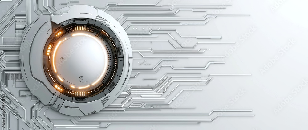Aufkleber A futuristic, abstract illustration of a 3D design paper with a line circle and a circuit board, suitable for backgrounds in engineering, science, and technology themes, highlighting high-tech