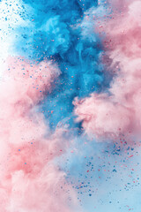Obraz premium Explosion of blue and rosa powder splattering with freeze. Abstract&nbsp;dust&nbsp;splatte. Generative AI tools