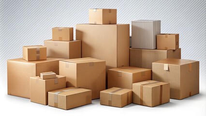 Boxes parcel for packaging isolated on white background or transparent, open and close carton
