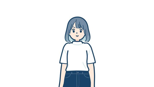 T-shirt inner color hair woman_Salute serious expression_with alpha channel