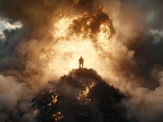 Epic volcanic eruption ignites fiery sky mountain peak digital art atmospheric environment dramatic viewpoint nature's fury