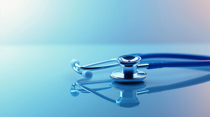 Medical Background with Stethoscope on Reflective Surface in Calm Blue Gradient