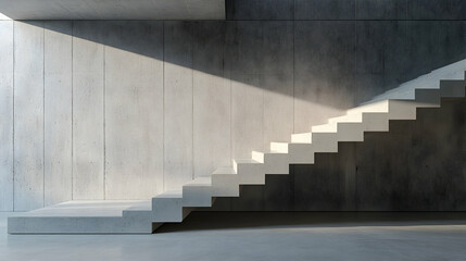 Obraz premium Modern Minimalist Staircase Design with Concrete Wall and Natural Light in Contemporary Interior Space