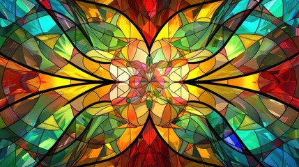 Multicolored stained glass window with abstract pattern. Computer generated graphics.