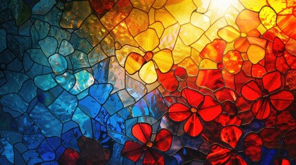 Colorful flower stained glass window texture background. 
