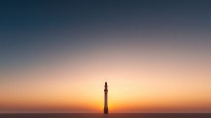 Obraz premium Sunset view of a towering lighthouse coastal landscape serene environment minimalist perspective nature's beauty