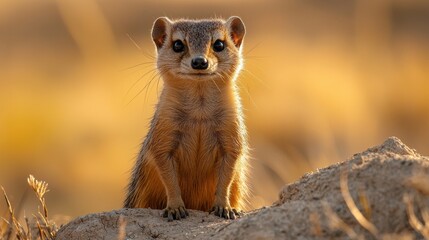 Fototapeta premium Vigilant Mustelid Mammal Posing in Grassy Outdoor Landscape