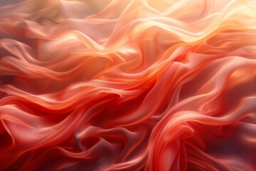 Obraz premium Flowing red silk fabric gracefully waving in the air with a soft, blurred background ambiance