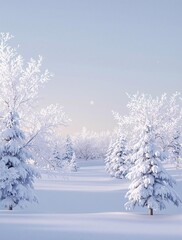 Frosty evening with snow-covered trees and icy sky, icy sky, cold climate, winter sports