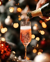 Fototapeta premium Celebratory champagne pouring festive setting beverage holiday atmosphere close-up joyful moments