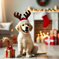 dog with Christmas gifts