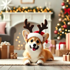 Christmas dog with gifts