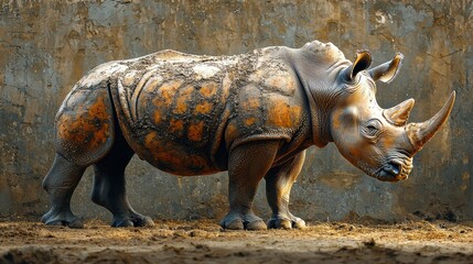 Obraz premium Powerful Rhinoceros Stands Alone in Rugged African Habitat