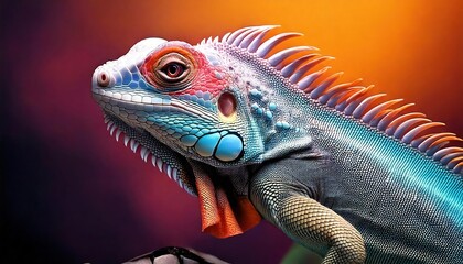 Fototapeta premium Close-up of a lizard with vibrant head 