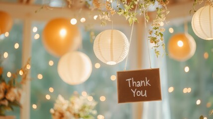 Thank you celebration cozy indoor space decorative event warm atmosphere close-up view gratitude concept
