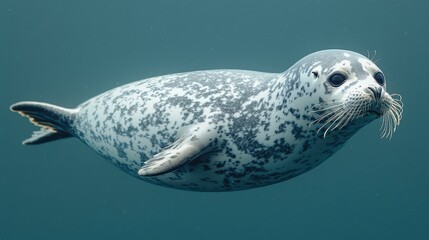 Naklejka premium Spotted Seal Floating in the Calm Ocean