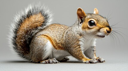 Obraz premium Closeup Portrait of Curious and Playful Gray Squirrel Perched on Tree Branch