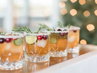 Festive holiday cocktail preparation home bar photo collection cozy atmosphere close-up view celebration concept