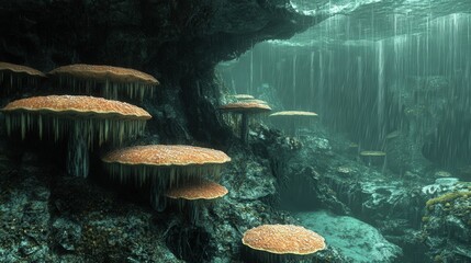 Explore a mesmerizing underwater scene featuring coral formations and serene water reflections, highlighting marine beauty.
