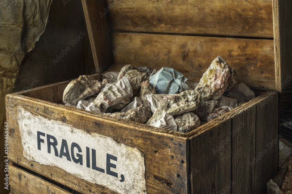 Fototapete a wooden crate with fragile written on it