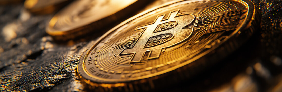 Macro photography style render of cryptocurrency coins with price chart reflections, extreme close-up details, textured metallic surfaces, shallow depth of field, studio lighting setup, professional p