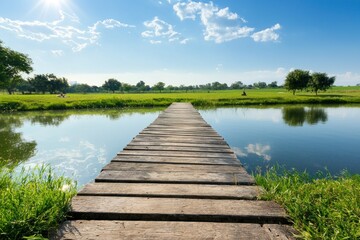 Fototapeta premium Tranquil nature scene serene lake landscape photography lush green environment wide-angle view peaceful escape