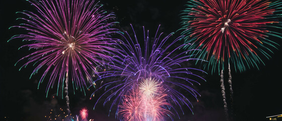 Obraz premium Vibrant fireworks illuminate the celebration against the dark backdrop.