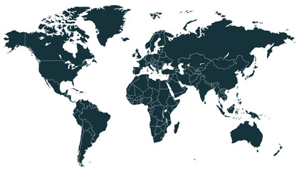 World map. Black modern vector map. Silhouette map.