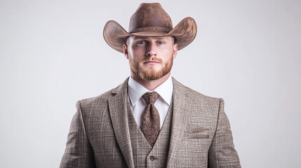 Handsome Man in a Stylish Suit and Cowboy Hat