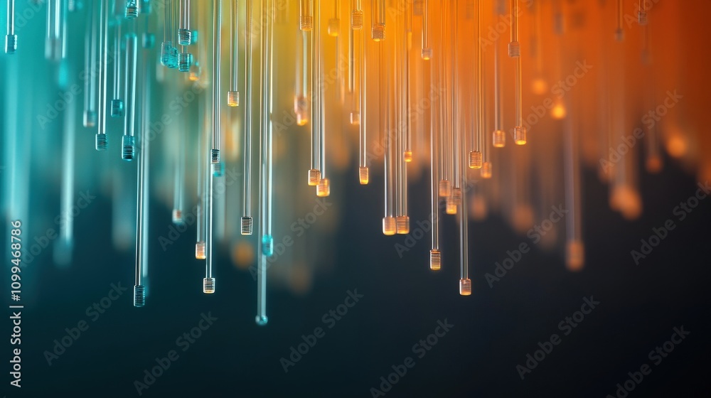 Aufkleber abstract background with colorful glass tubes hanging in a gradient of orange, turquoise, and black,
