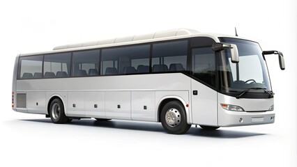 White empty bus isolated white background, side view
