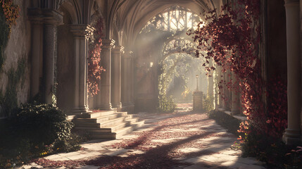Obraz premium Sunlit Autumn Cloister.