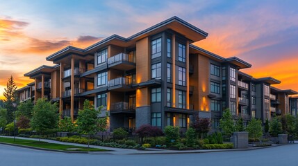 Obraz premium Modern apartment building at sunset. (3)