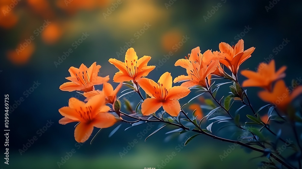 Poster Vibrant Orange Lilies in Bloom with a Soft Bokeh Background in a Spring Garden : Generative AI