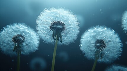 Obraz premium A stunning dandelion showcases intricate ornamentation, glowing softly against a dark backdrop while crickets serenade in the twilight ambiance.