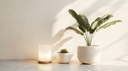 Soft Light with Decorative Plants on Isolated Background