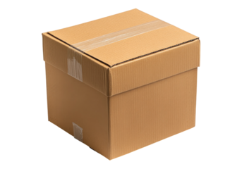 Closed cardboard box. Isolated asset with transparent background.