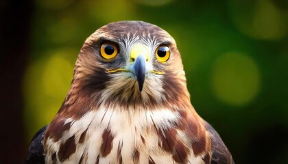 Naklejka premium full body photo of hawk blurry green leaf's background 
