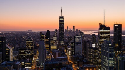 Fototapeta premium Generative AI, Modern Metropolis at Sunset with Reflective Skyscrapers