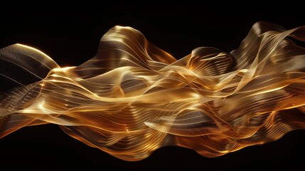 Naklejka premium Abstract gold wave, flowing fabric, elegant, luxury, dark background.