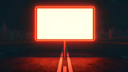 Illuminated Billboard Standing Tall On An Empty City Street Under The Night Sky's Embrace. Mockup, Showcase, Digital Concept