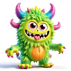 Fototapeta premium Isolated 3d cartoon funny monster a white background. stuffed friendly cute monster beats. A parody, a caricature. 3d cartoon colorful character. 