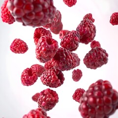 raspberry falling against white background