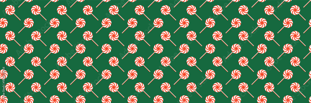 Aufkleber horizontal red and white circle candy cane on green for pattern and background.