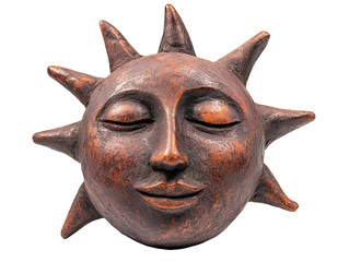 Artistic sun sculpture with smiling face design. transparent background