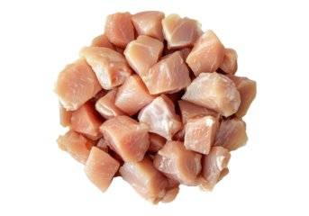 Raw chicken pieces. Isolated asset with transparent background.