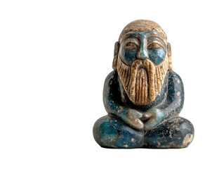 Ancient sculpture of a seated bearded figure. transparent background